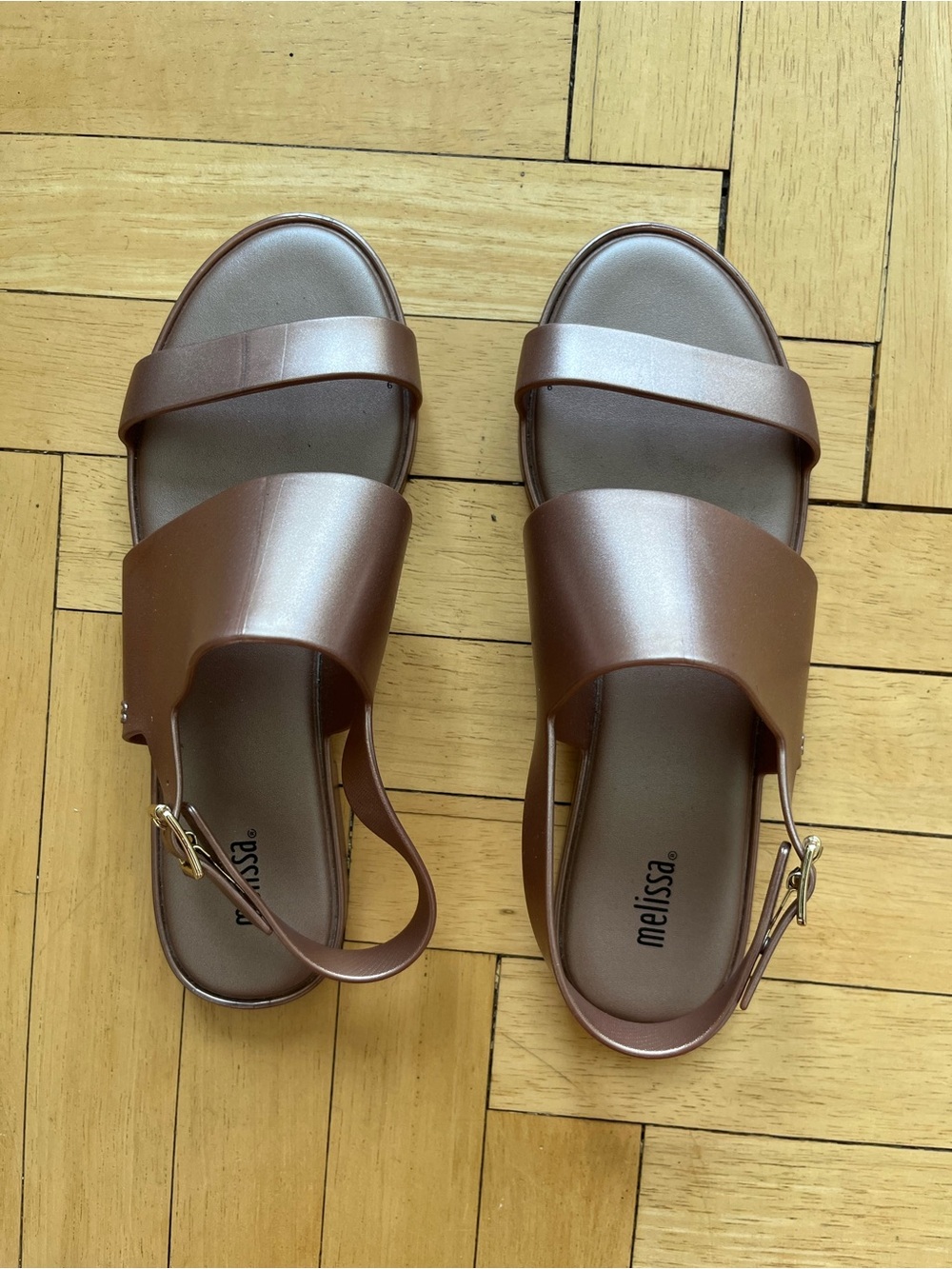 Melissa classy Metallic Bronze Double-Strap Slingback Sandals Sz 7
